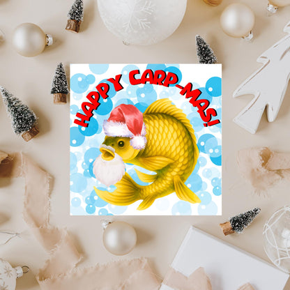 Fishing Christmas card, Carp Xmas Card, Cards for Fish Lovers, Funny Christmas Card for Dad, Pun Card