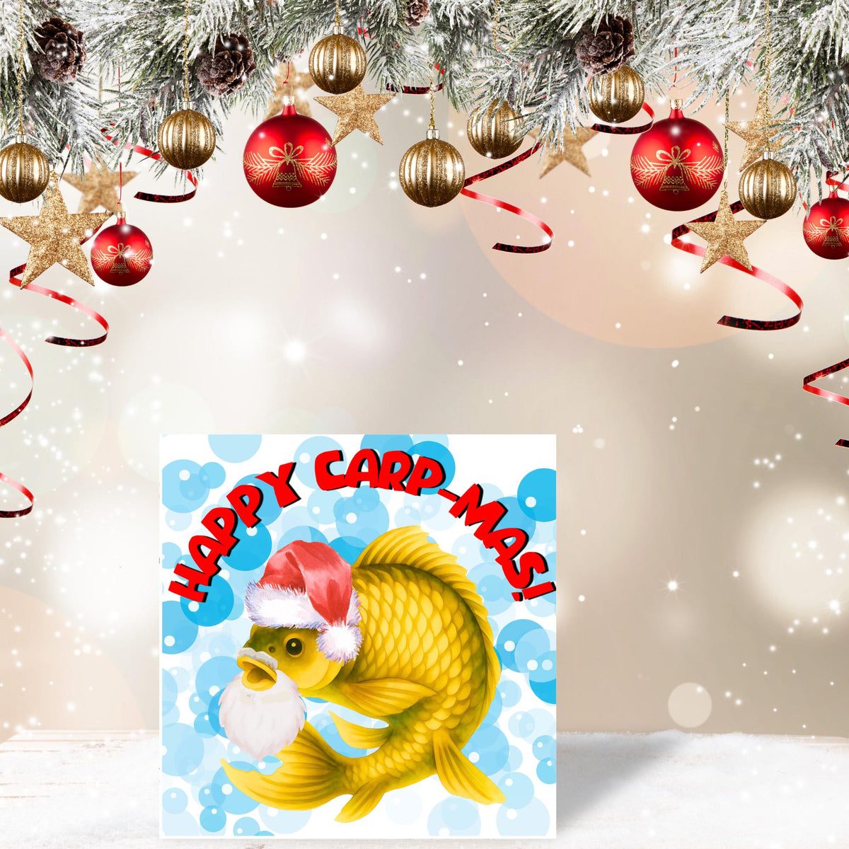 Fishing Christmas card, Carp Xmas Card, Cards for Fish Lovers, Funny Christmas Card for Dad, Pun Card