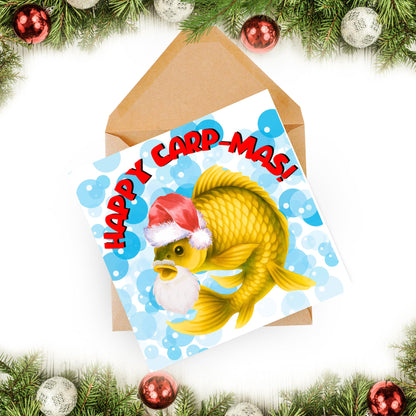 Fishing Christmas card, Carp Xmas Card, Cards for Fish Lovers, Funny Christmas Card for Dad, Pun Card
