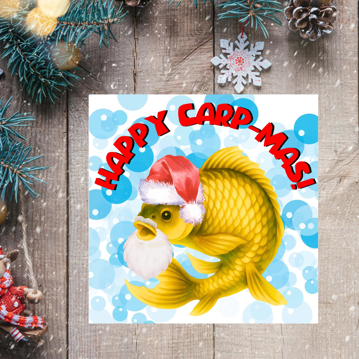 Fishing Christmas card, Carp Xmas Card, Cards for Fish Lovers, Funny Christmas Card for Dad, Pun Card