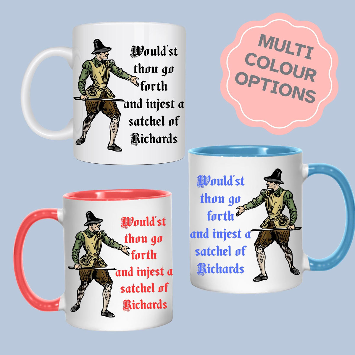 Medieval Mug, Marginalia, Funny Rude Coffee Cup - Multi Colour Options