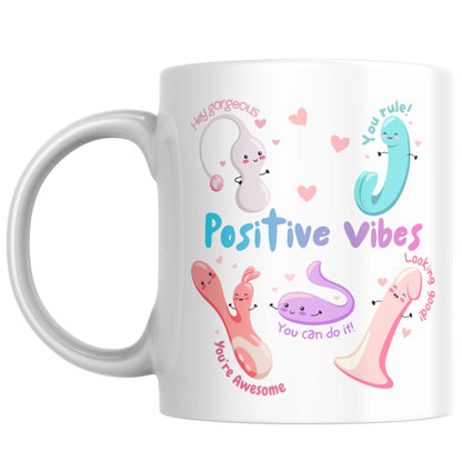 Positive Vibes Mug, Vibrator Mug, Fun Cute, Gift for Friend - Multi Colour Options