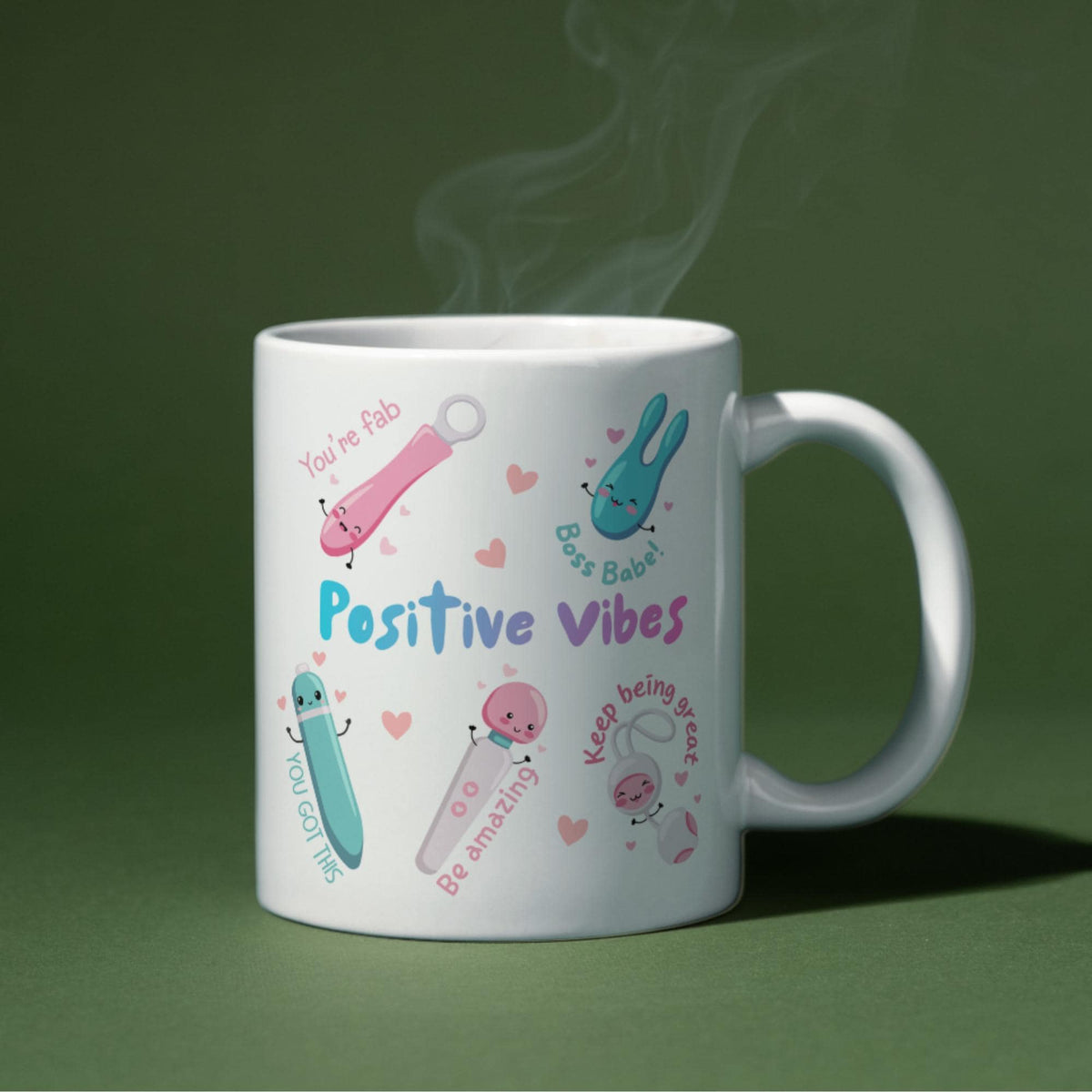 Positive Vibes Mug, Vibrator Mug, Fun Cute, Gift for Friend - Multi Colour Options