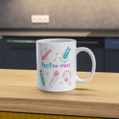 Positive Vibes Mug, Vibrator Mug, Fun Cute, Gift for Friend - Multi Colour Options