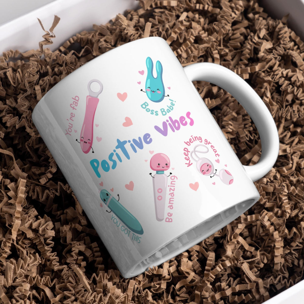 Positive Vibes Mug, Vibrator Mug, Fun Cute, Gift for Friend - Multi Colour Options