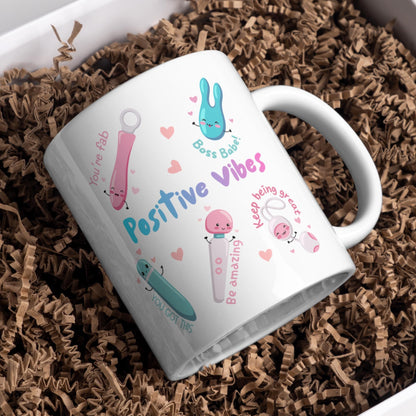 Positive Vibes Mug, Vibrator Mug, Fun Cute, Gift for Friend - Multi Colour Options