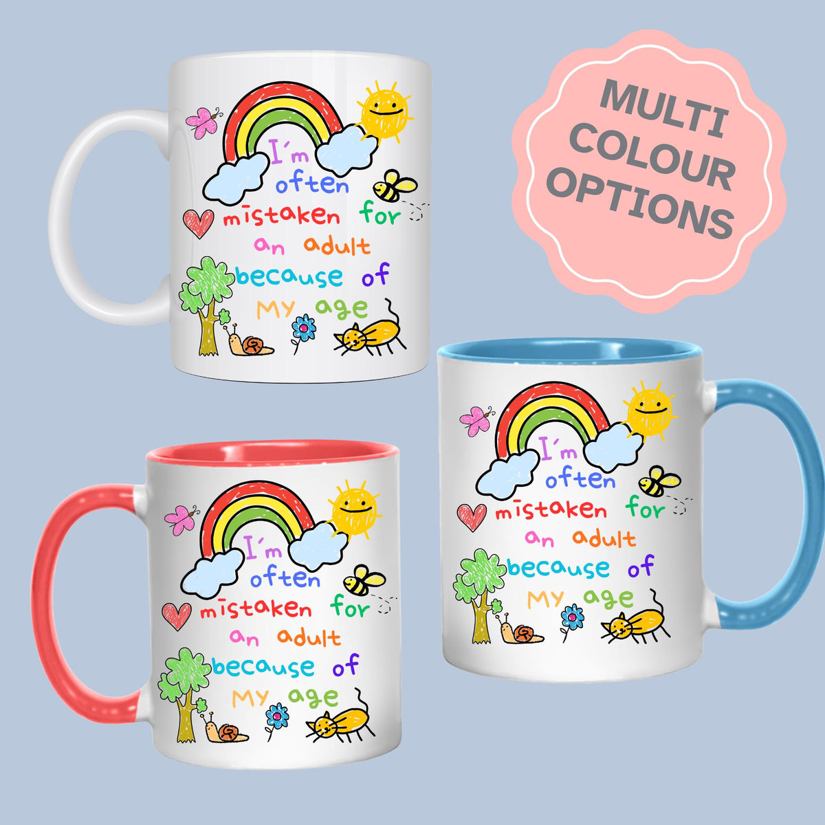 Childish Mug, Doodle, Funny Birthday Gift - Multi Colour Options