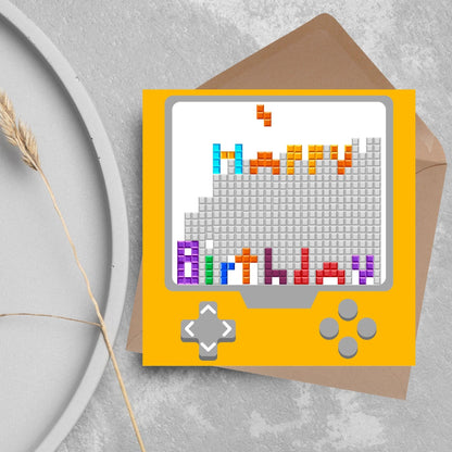 Gamer Birthday Card, Happy Birthday, Gaming Card, Retro Block Game