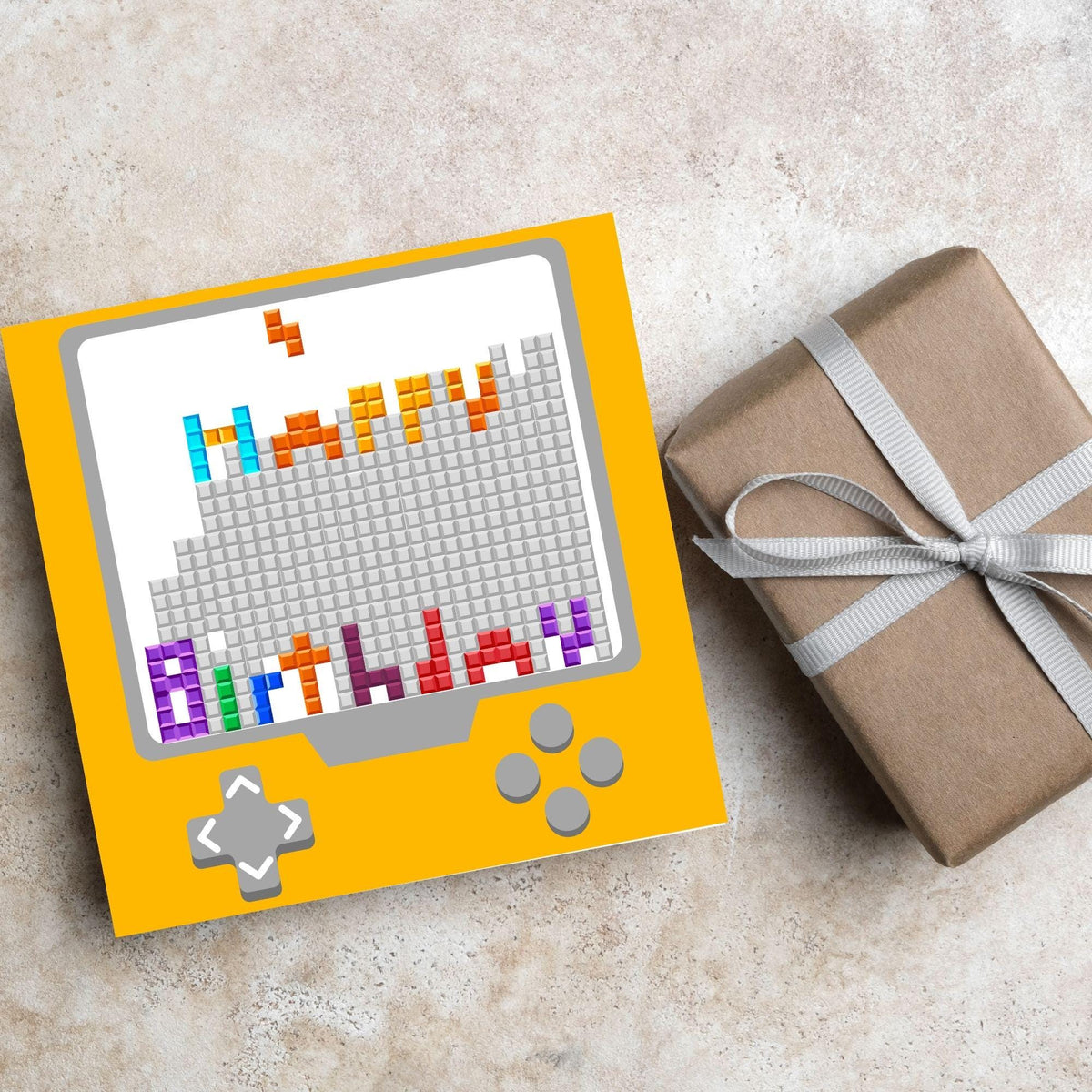 Gamer Birthday Card, Happy Birthday, Gaming Card, Retro Block Game