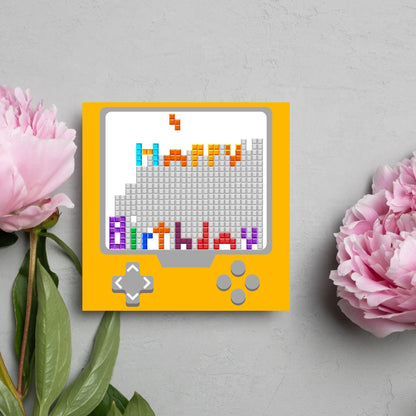 Gamer Birthday Card, Happy Birthday, Gaming Card, Retro Block Game