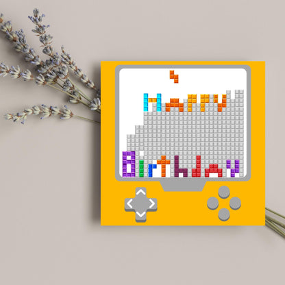 Gamer Birthday Card, Happy Birthday, Gaming Card, Retro Block Game
