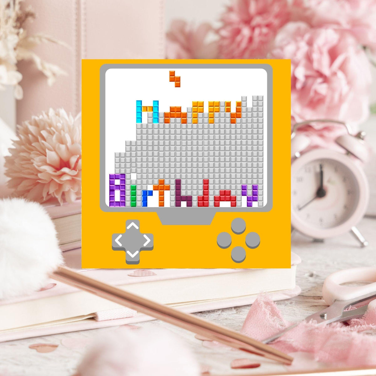 Gamer Birthday Card, Happy Birthday, Gaming Card, Retro Block Game