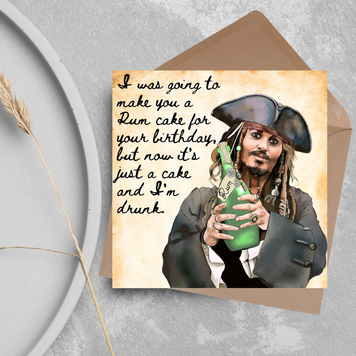 Pirate Rum Birthday Card, Caribbean Pirates, Birthday card for Johnny Depp Fan