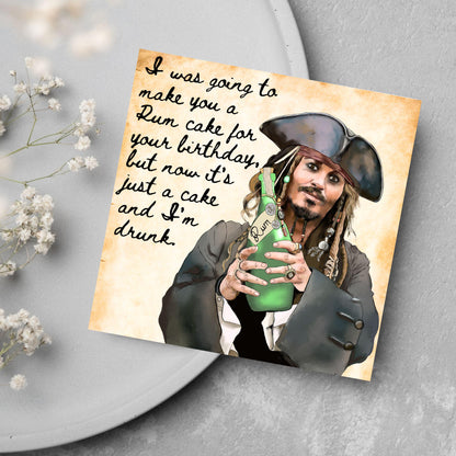 Pirate Rum Birthday Card, Caribbean Pirates, Birthday card for Johnny Depp Fan