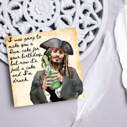 Pirate Rum Birthday Card, Caribbean Pirates, Birthday card for Johnny Depp Fan