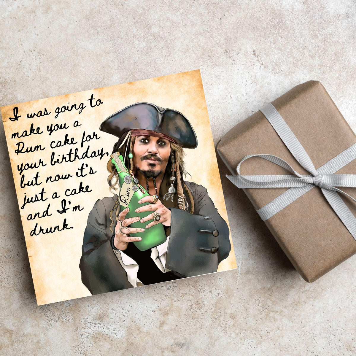 Pirate Rum Birthday Card, Caribbean Pirates, Birthday card for Johnny Depp Fan
