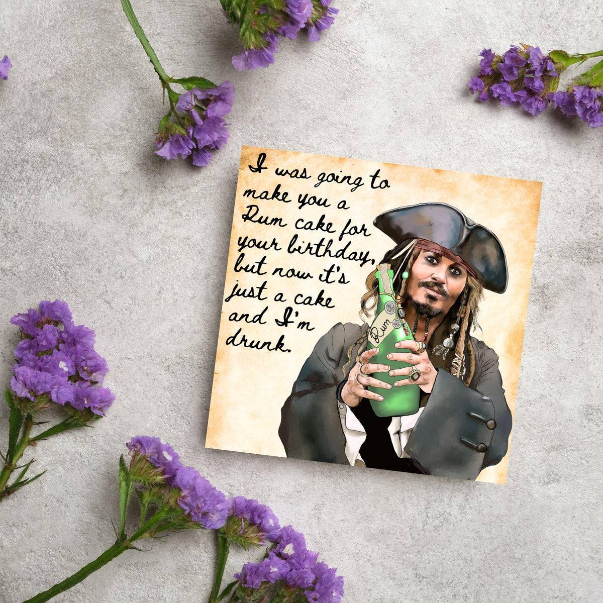 Pirate Rum Birthday Card, Caribbean Pirates, Birthday card for Johnny Depp Fan