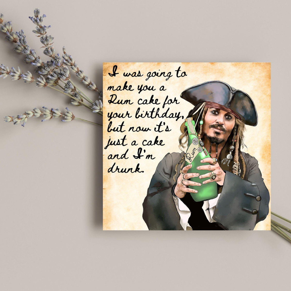 Pirate Rum Birthday Card, Caribbean Pirates, Birthday card for Johnny Depp Fan
