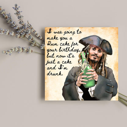 Pirate Rum Birthday Card, Caribbean Pirates, Birthday card for Johnny Depp Fan