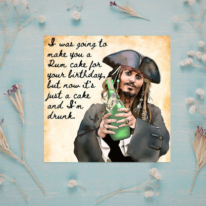 Pirate Rum Birthday Card, Caribbean Pirates, Birthday card for Johnny Depp Fan