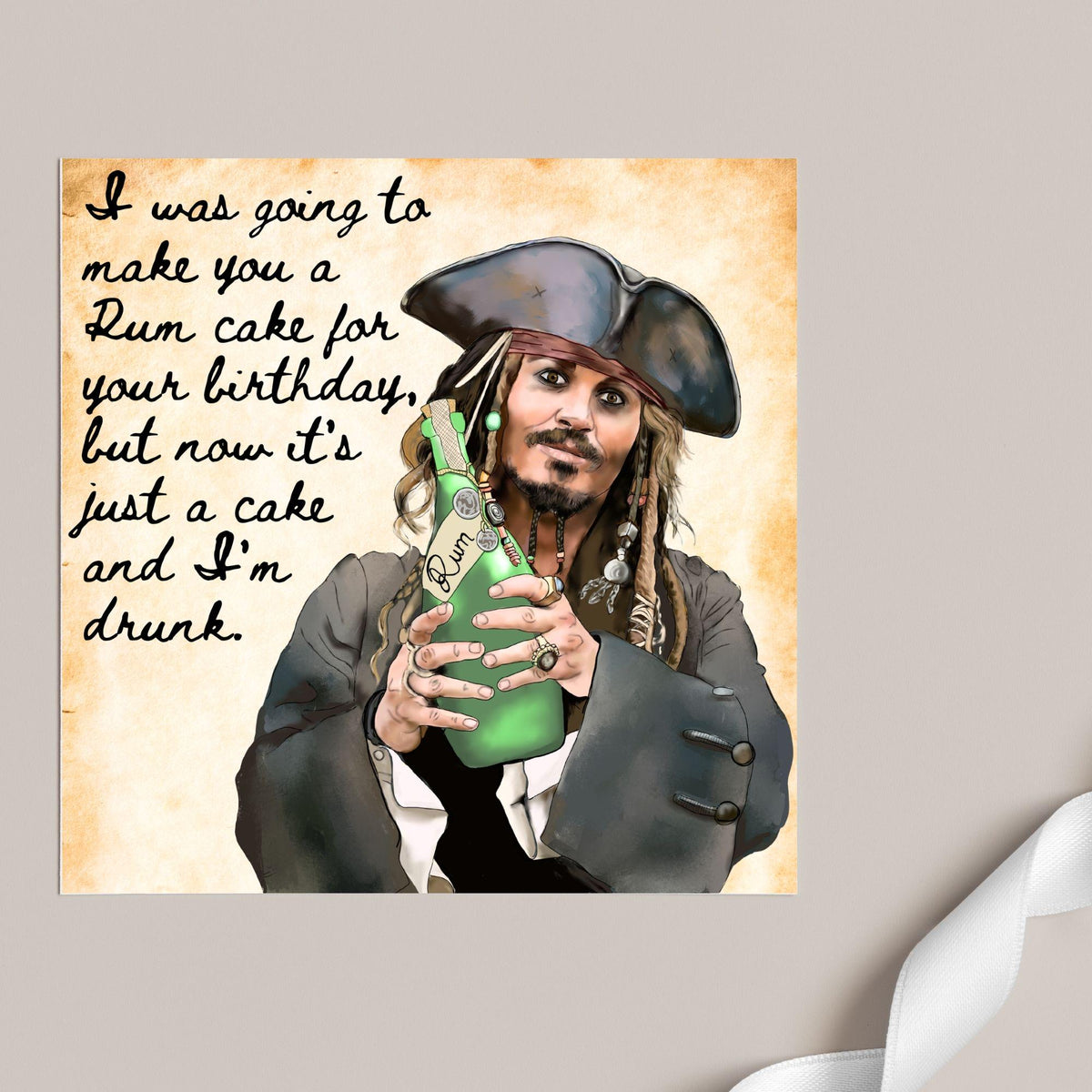 Pirate Rum Birthday Card, Caribbean Pirates, Birthday card for Johnny Depp Fan