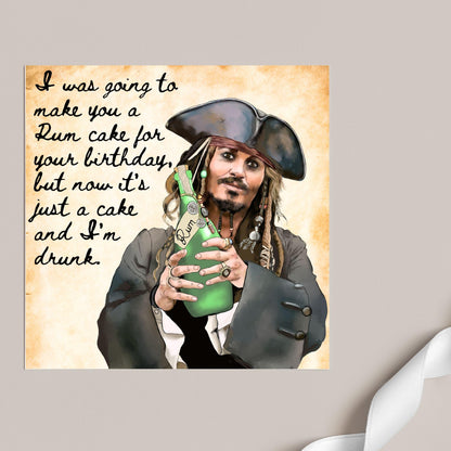 Pirate Rum Birthday Card, Caribbean Pirates, Birthday card for Johnny Depp Fan
