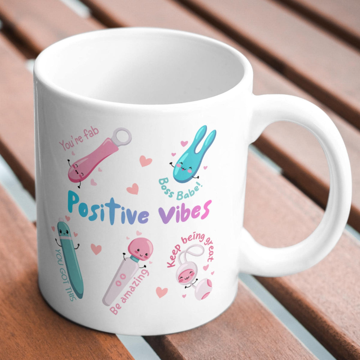 Positive Vibes Mug, Vibrator Mug, Fun Cute, Gift for Friend - Multi Colour Options