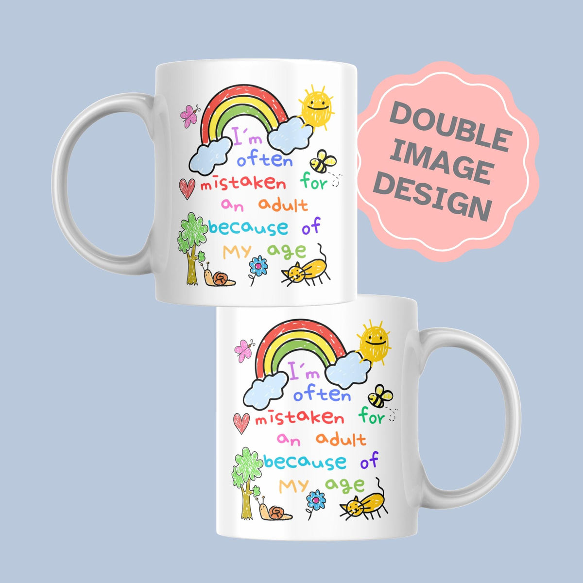 Childish Mug, Doodle, Funny Birthday Gift - Multi Colour Options