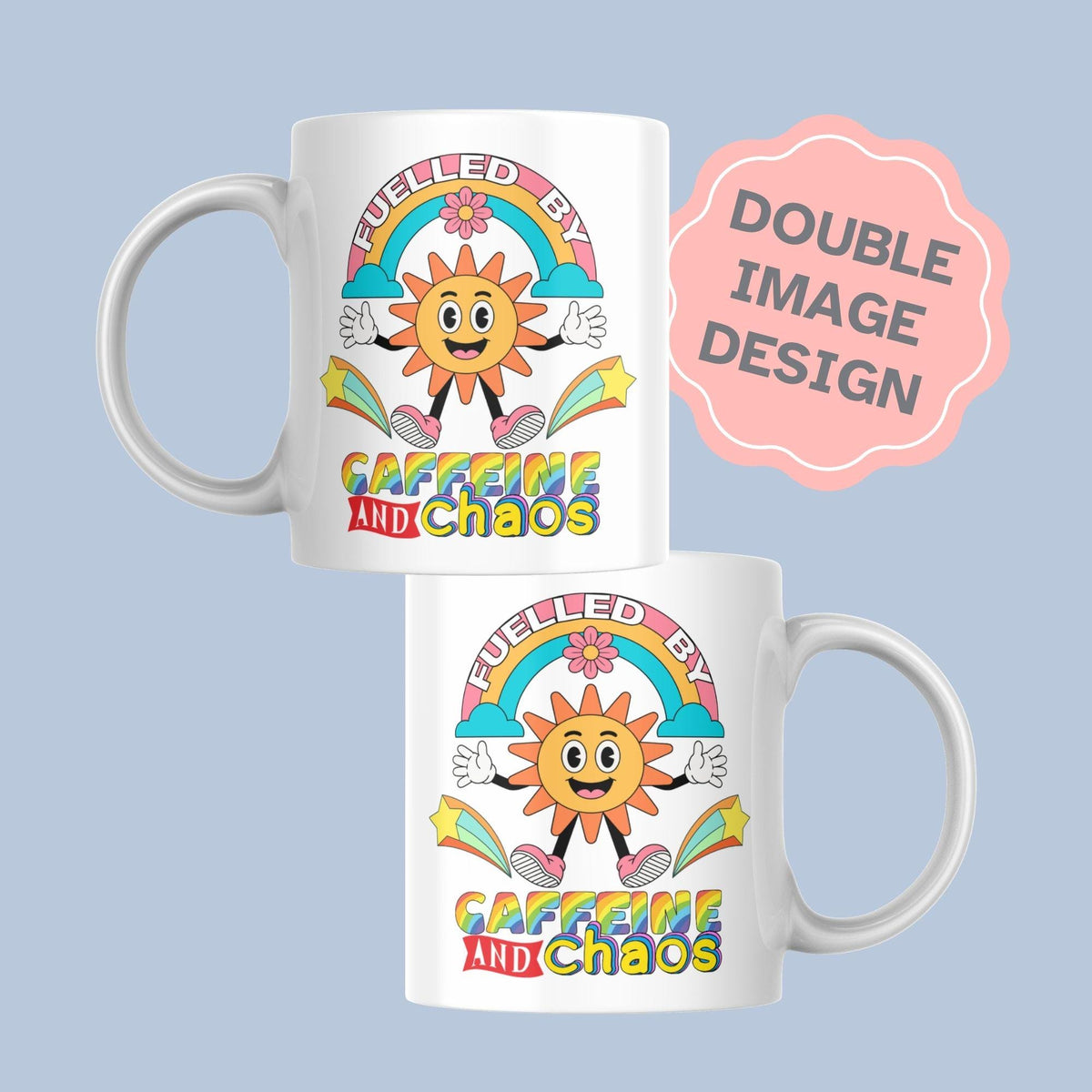 Caffeine and Chaos Mug, Quirky Mug, Funny Gift For Friend - Multi Colour Options