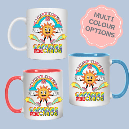 Caffeine and Chaos Mug, Quirky Mug, Funny Gift For Friend - Multi Colour Options
