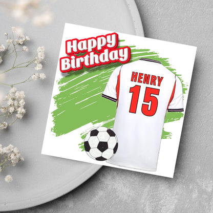 Personalised Football Shirt Birthday Card, Name and Age, England Football Team Shirt, Birthday Card for Child