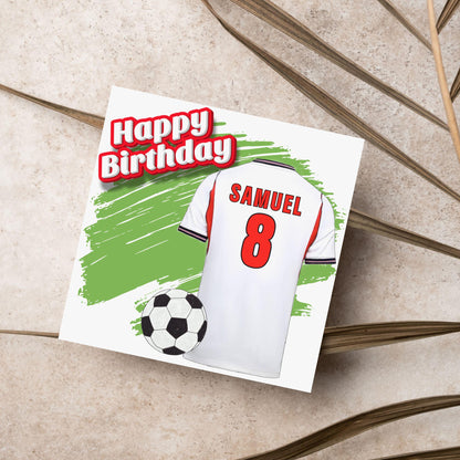Personalised Football Shirt Birthday Card, Name and Age, England Football Team Shirt, Birthday Card for Child