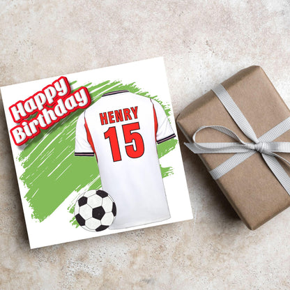 Personalised Football Shirt Birthday Card, Name and Age, England Football Team Shirt, Birthday Card for Child