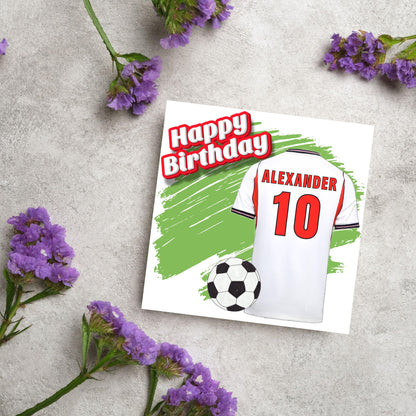 Personalised Football Shirt Birthday Card, Name and Age, England Football Team Shirt, Birthday Card for Child