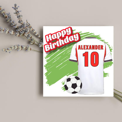 Personalised Football Shirt Birthday Card, Name and Age, England Football Team Shirt, Birthday Card for Child