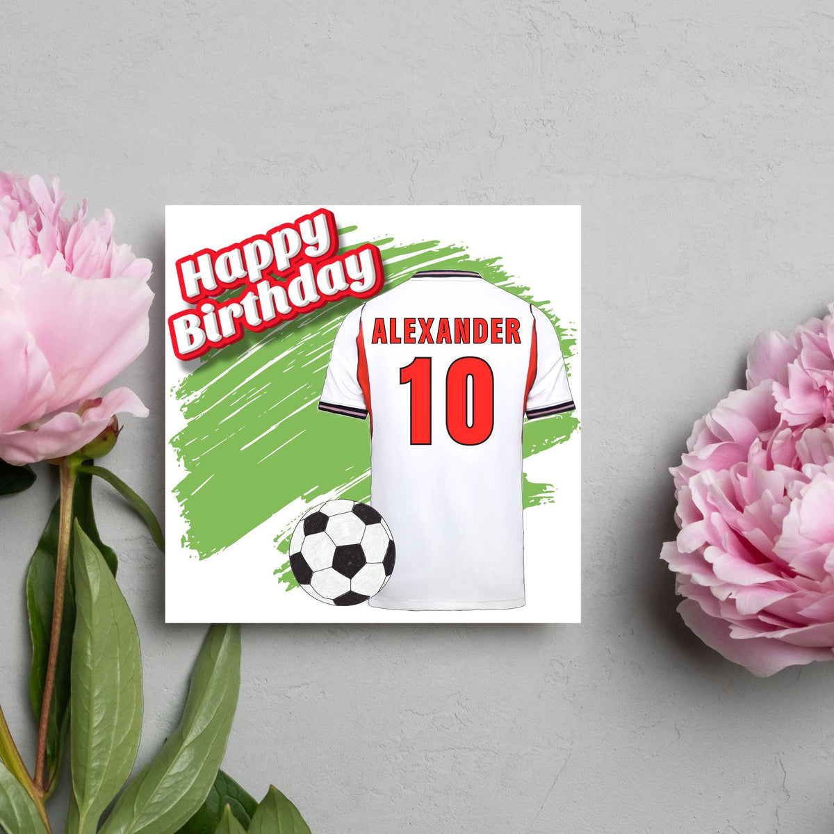 Personalised Football Shirt Birthday Card, Name and Age, England Football Team Shirt, Birthday Card for Child