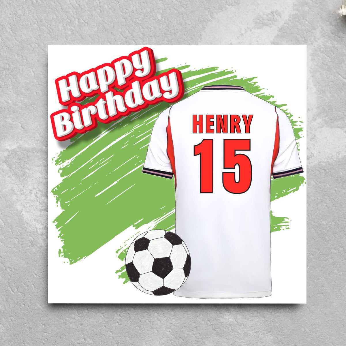 Personalised Football Shirt Birthday Card, Name and Age, England Football Team Shirt, Birthday Card for Child