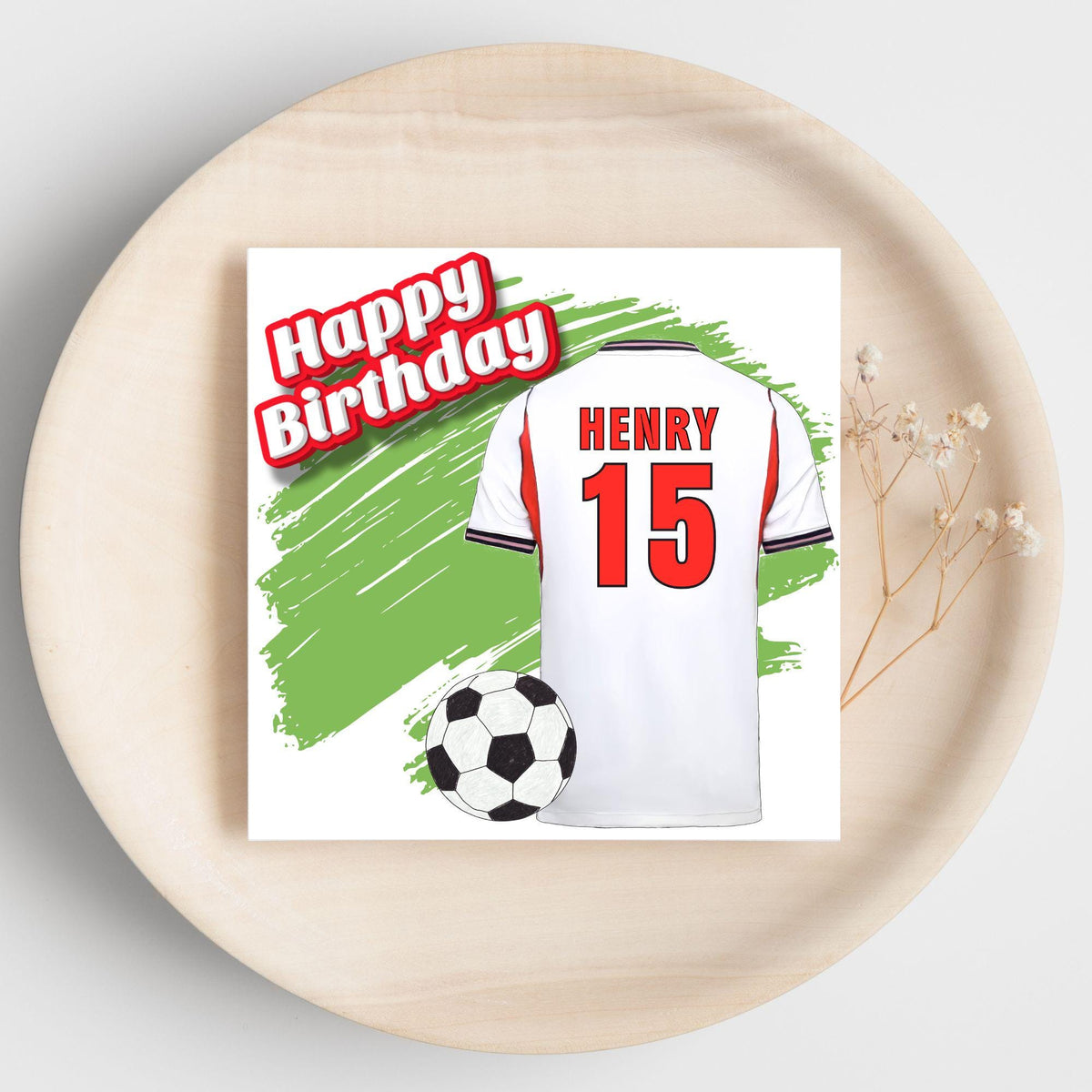 Personalised Football Shirt Birthday Card, Name and Age, England Football Team Shirt, Birthday Card for Child