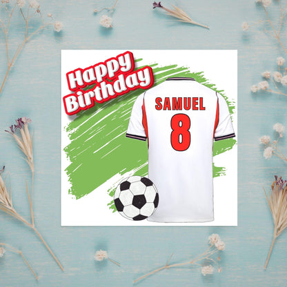 Personalised Football Shirt Birthday Card, Name and Age, England Football Team Shirt, Birthday Card for Child