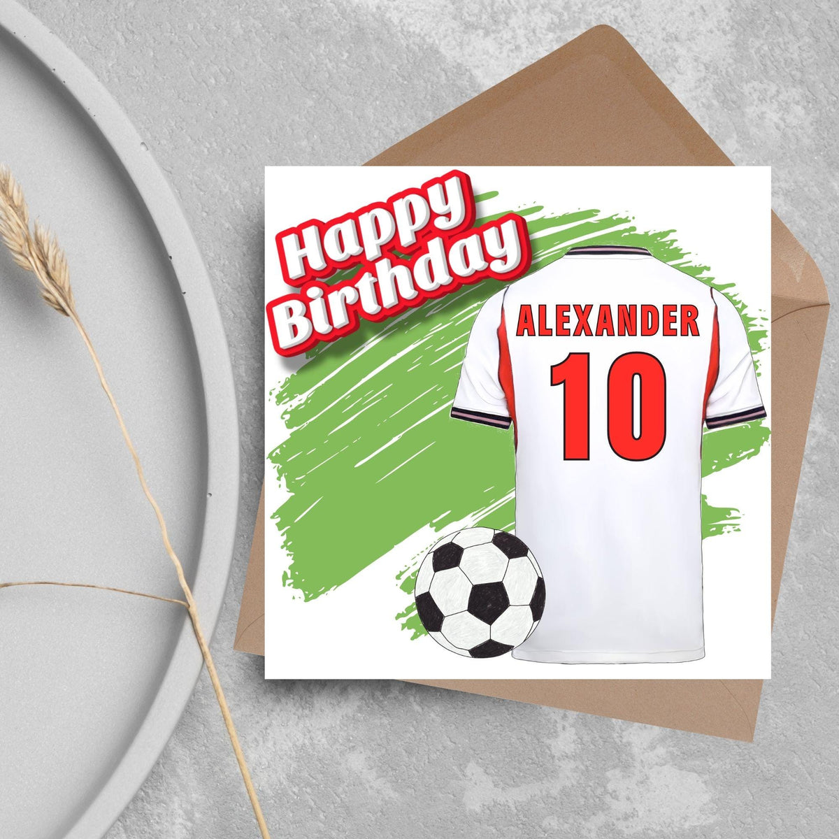 Personalised Football Shirt Birthday Card, Name and Age, England Football Team Shirt, Birthday Card for Child