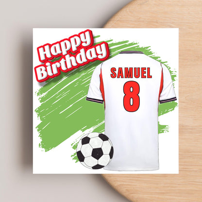 Personalised Football Shirt Birthday Card, Name and Age, England Football Team Shirt, Birthday Card for Child
