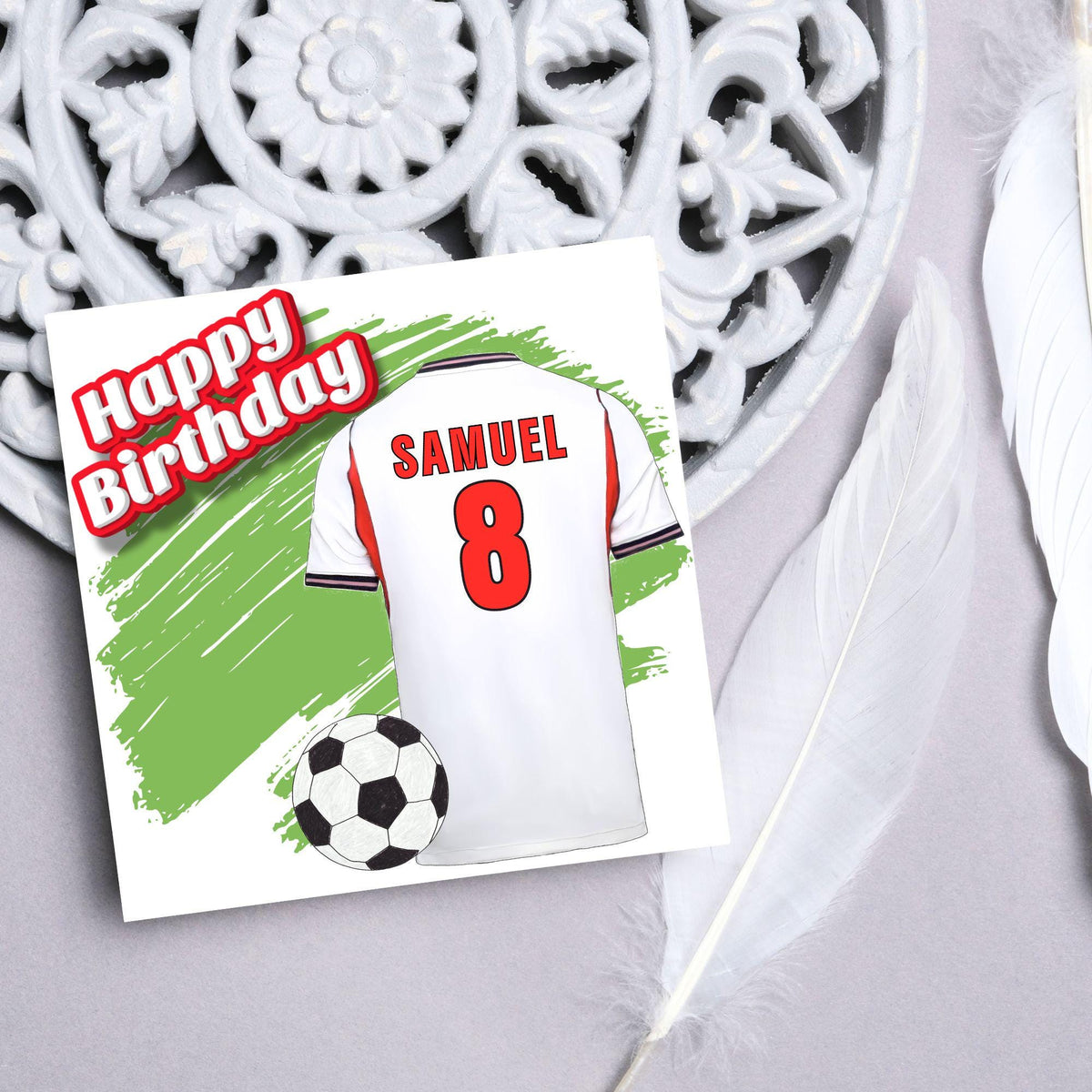 Personalised Football Shirt Birthday Card, Name and Age, England Football Team Shirt, Birthday Card for Child
