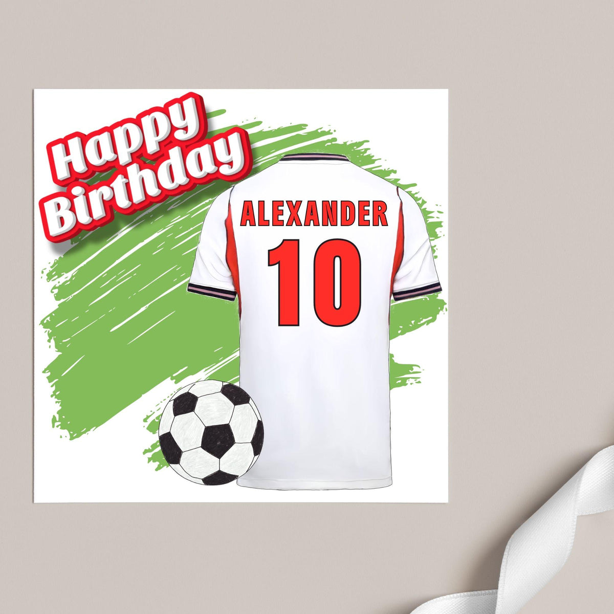Personalised Football Shirt Birthday Card, Name and Age, England Football Team Shirt, Birthday Card for Child