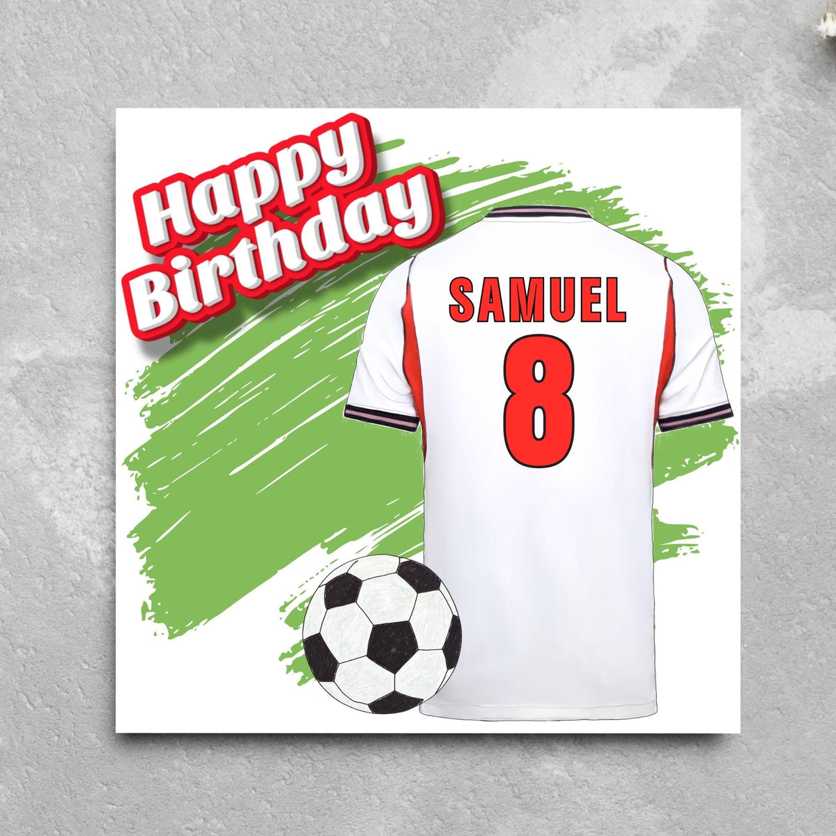 Personalised Football Shirt Birthday Card, Name and Age, England Football Team Shirt, Birthday Card for Child