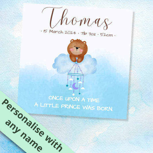 Personalised New Baby Bear Card for a boy