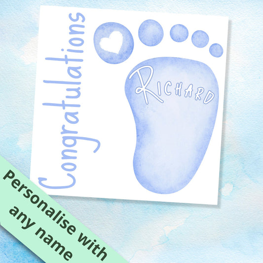 Personalised New Baby Footprint Card for a boy