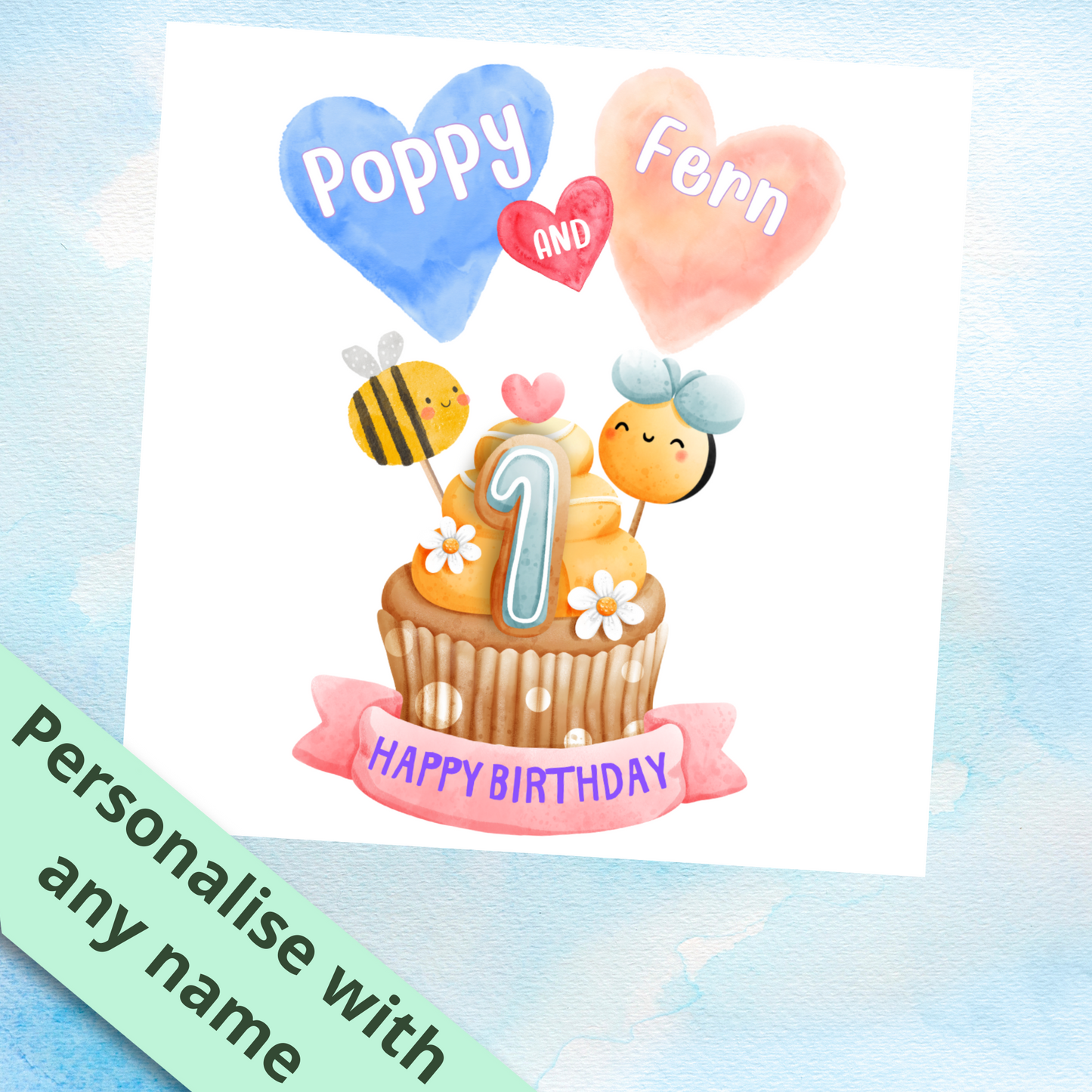 Happy 1st Birthday Twins Card