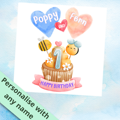 Happy 1st Birthday Twins Card